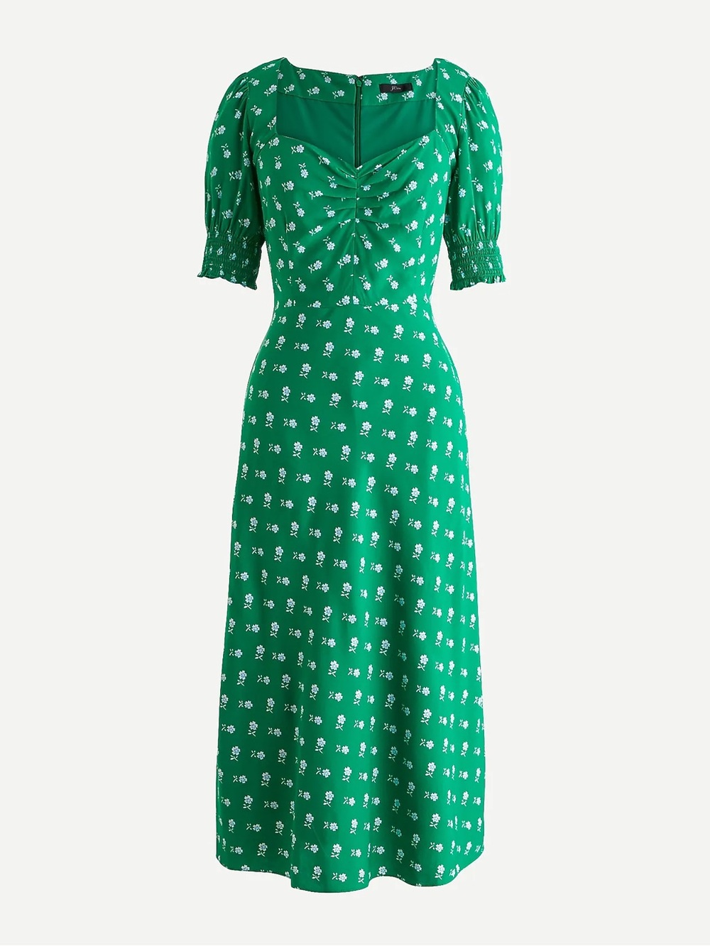 J. Crew Green Floral Maxi Dress with Sweetheart Ruched Bodice